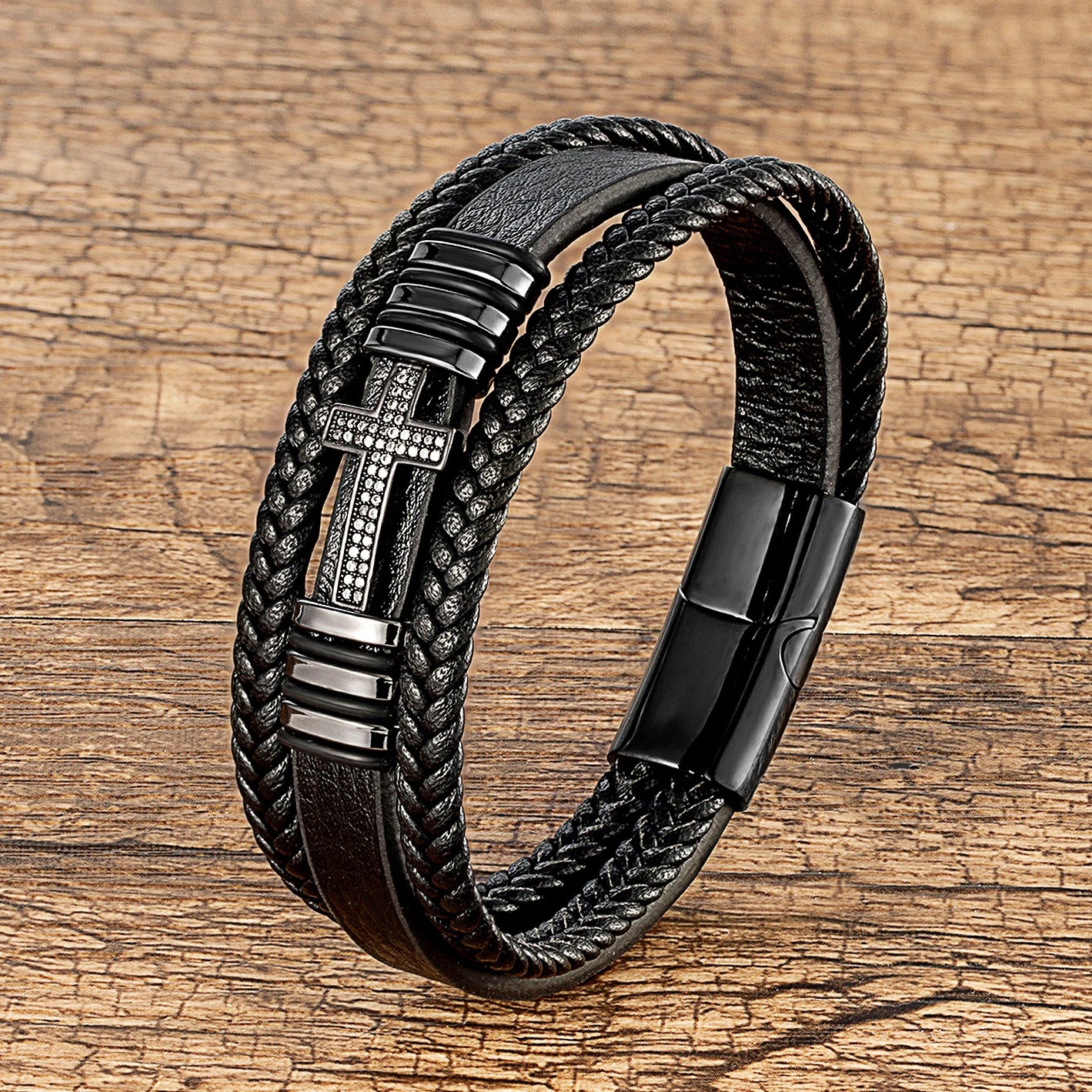 Forge Cross Bracelet – Black Woven Faith Band