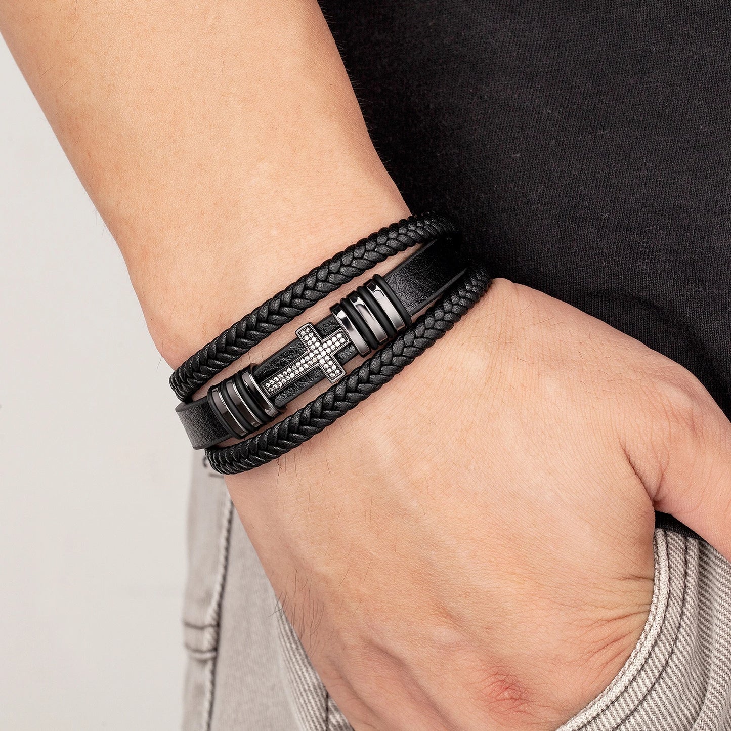 Forge Cross Bracelet – Black Woven Faith Band