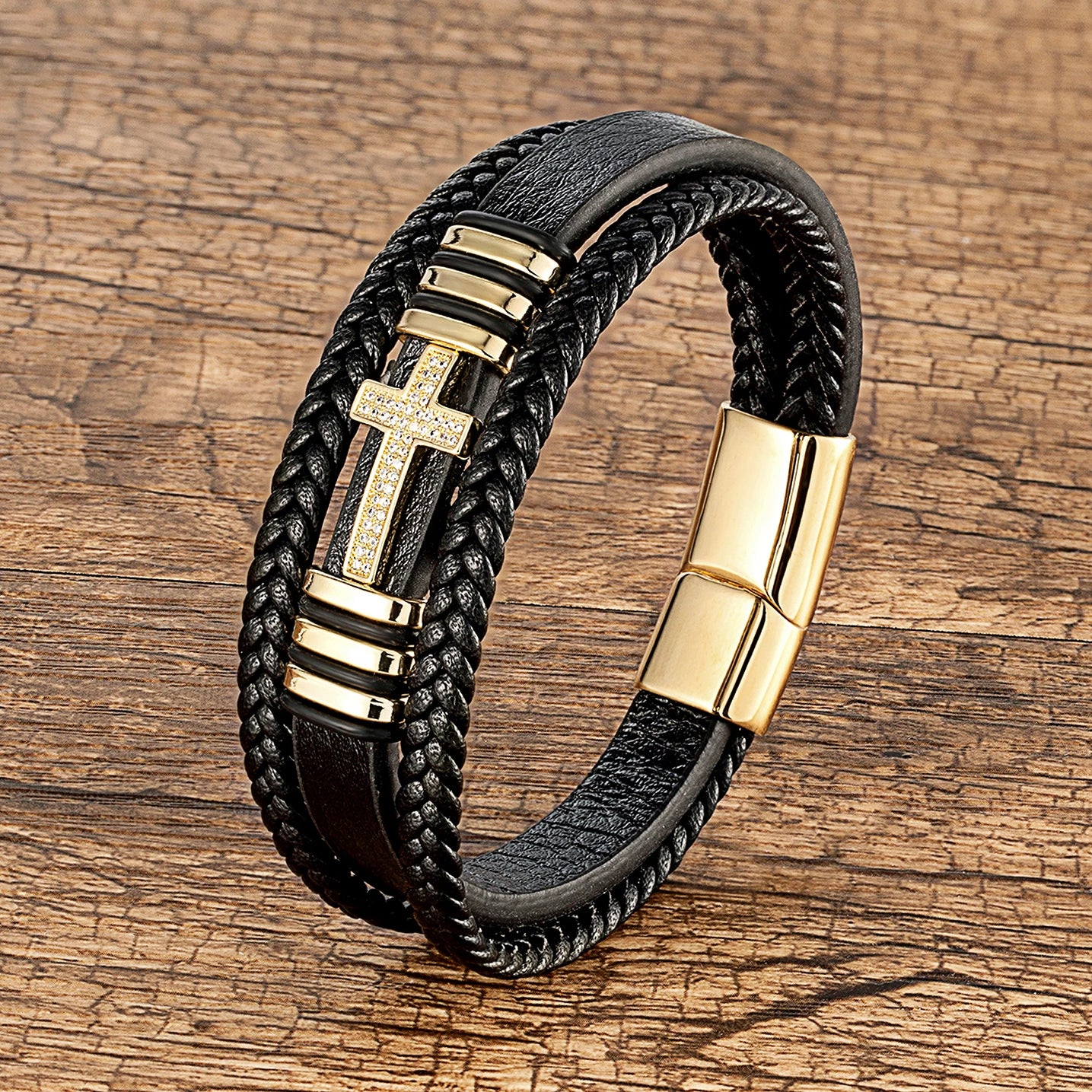 Forge Cross Bracelet – Black Woven Faith Band