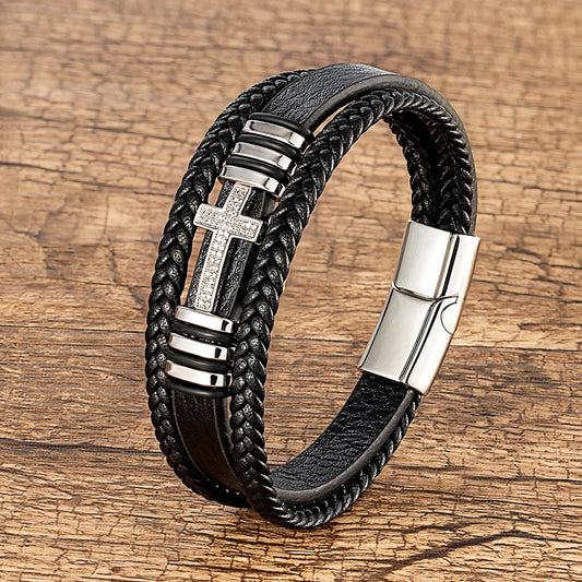 Forge Cross Bracelet – Black Woven Faith Band